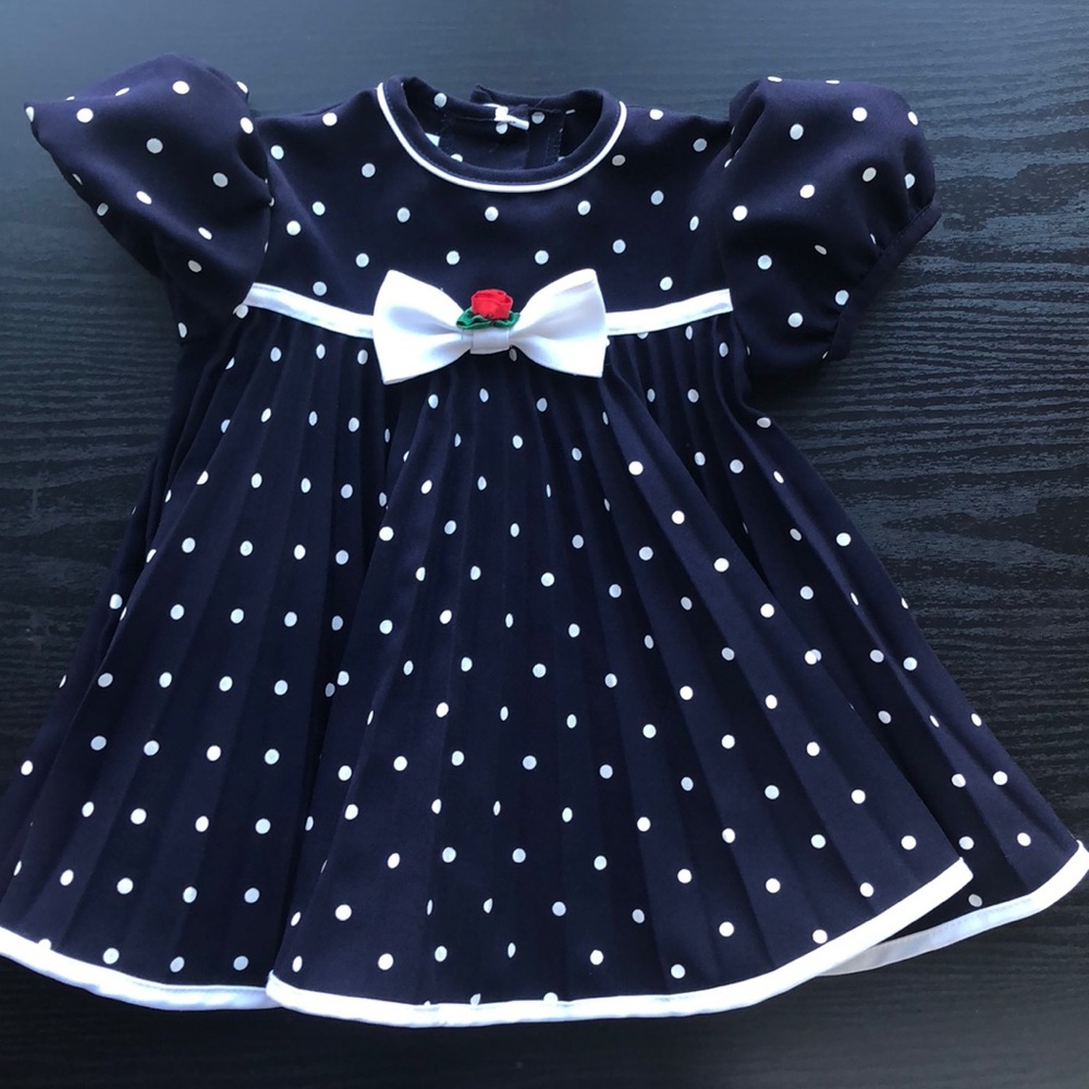 Navy and white polka dot dress Okie Dokie 12 mon